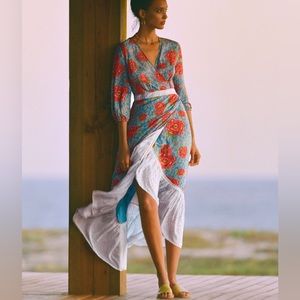 NWT Farm Rio for Anthropologie Soigne Maxi Wrap Dress